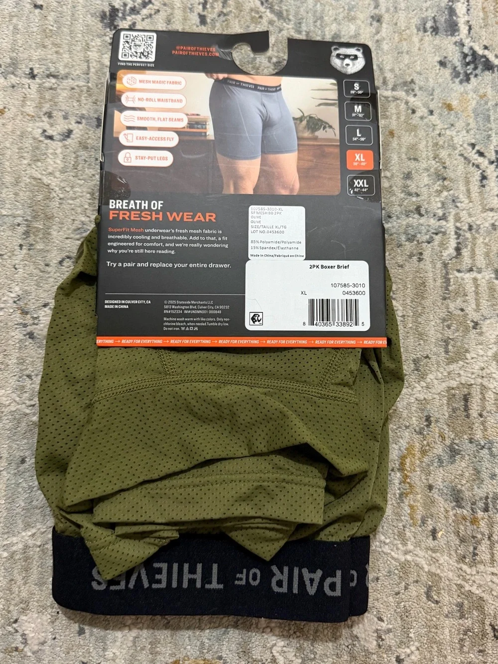 Pair of Thieves Men’s Mesh Boxer Briefs — Olive Camo & Black mens XL